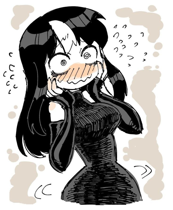 a drawing of a woman with black hair wearing a dress and holding her face to her mouth