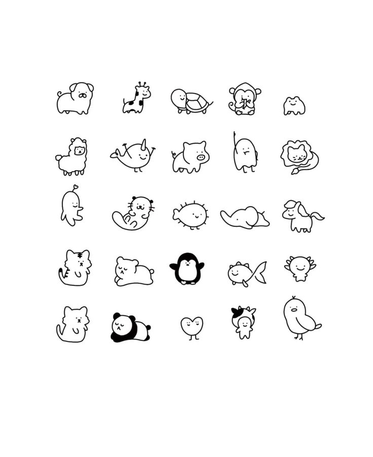 the different types of animals are drawn in black and white