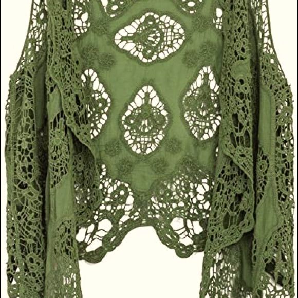 New Bundle For Discount Or Make An Offer Bohemian Green Outerwear For Layering, Green Bohemian Outerwear For Layering, Vintage Crochet Outerwear For Spring, Spring Vintage Crochet Outerwear, Bohemian Crochet Outerwear For Summer, Green Bohemian Crochet Top For Spring, Green Bohemian Lace Tops, Green Lace Bohemian Tops, Bohemian Green Crochet Outerwear