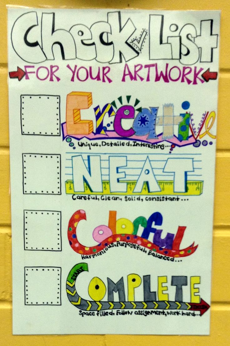 a sign on the wall that says checklist for your artwork next level craft complete