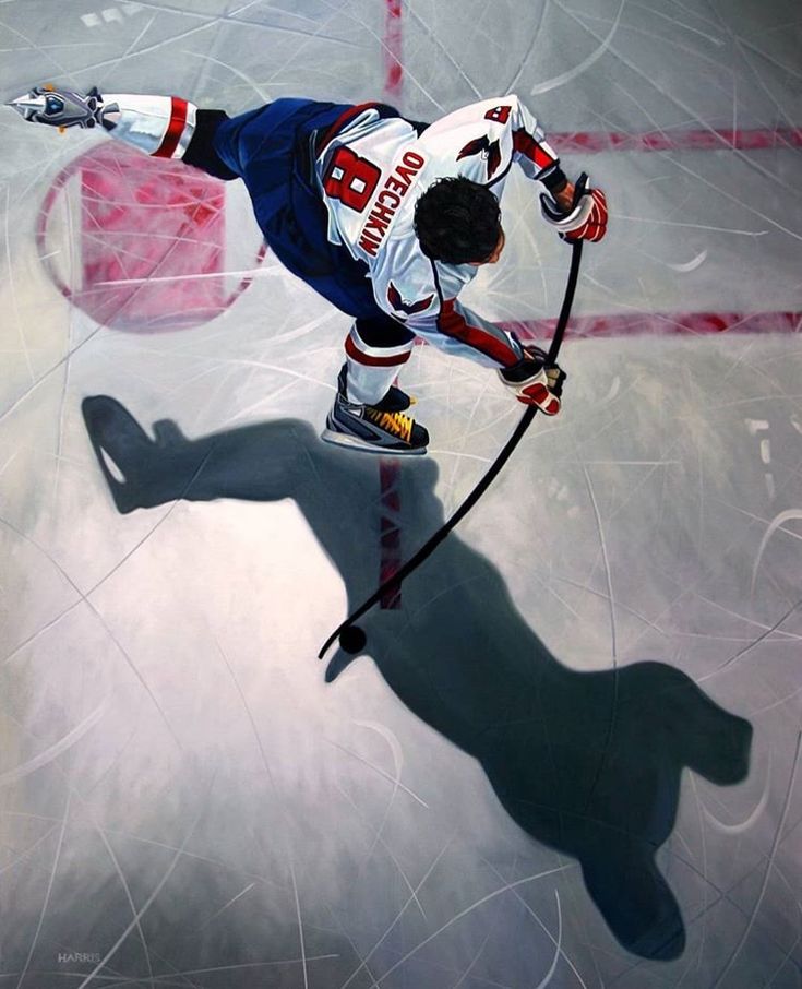 a painting of a hockey player on the ice