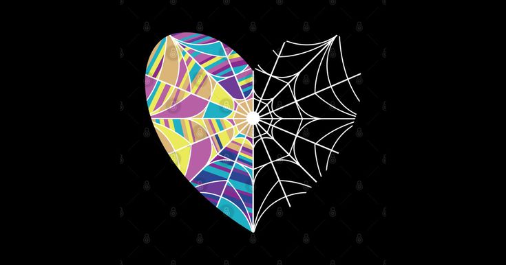 a heart shaped spider web on a black background