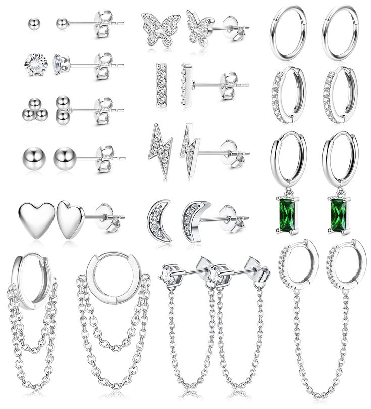 PRICES MAY VARY. 💕【EARRINGS FOR WOMEN MULTIPACK】--One order includes 9 pairs stud earrings,2 pairs hoop earrings, 5 pcs dangle hoop earrings, and 1 Pair chain earring sets for multiple piercing. We carefully select each pair of earrings to ensure you will get the best quality stud earrings and hoops. 💕【14K GOLD EARRING SET】--The gold studs earring hoop set is 14k gold plated, Advanced plating process with 316L stainless steel post pin+environmentally friendly alloy+soft copper, rust-free,nicke Gold Earring Set, Chain Hoop Earrings, Silver Gold Earrings, Gold Huggie Earrings, Cartilage Earrings Stud, Heart Butterfly, Dainty Hoop Earrings, Earring Hoop, Chain Earring