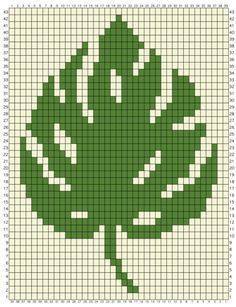 a cross stitch pattern with a green leaf