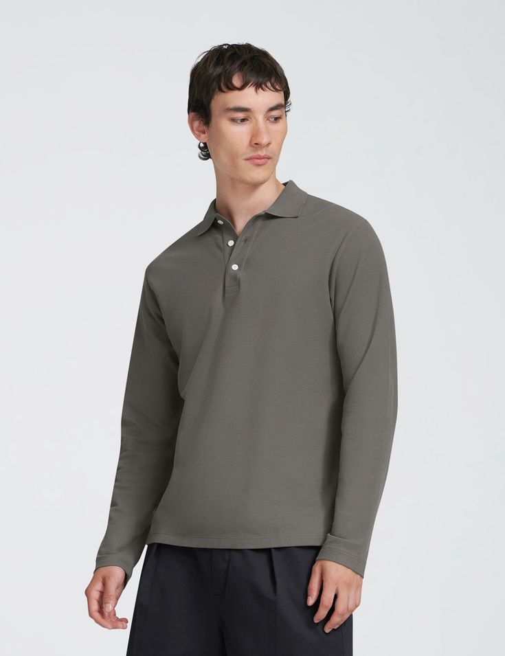 Casual Long Sleeve Polo Shirt, Collared Cotton Polo Shirt For Fall, Cotton Long Sleeve Polo Sweater With Placket, Long Sleeve Cotton Polo Sweater With Placket, Long Sleeve Polo Sweater With Seamless Collar, Solid Polo Sweater With Long Sleeves And Seamless Collar, Solid Polo Sweater With Seamless Collar, Classic Long Sleeve Polo Sweater With Seamless Collar, Long Sleeve Polo Shirt For Fall