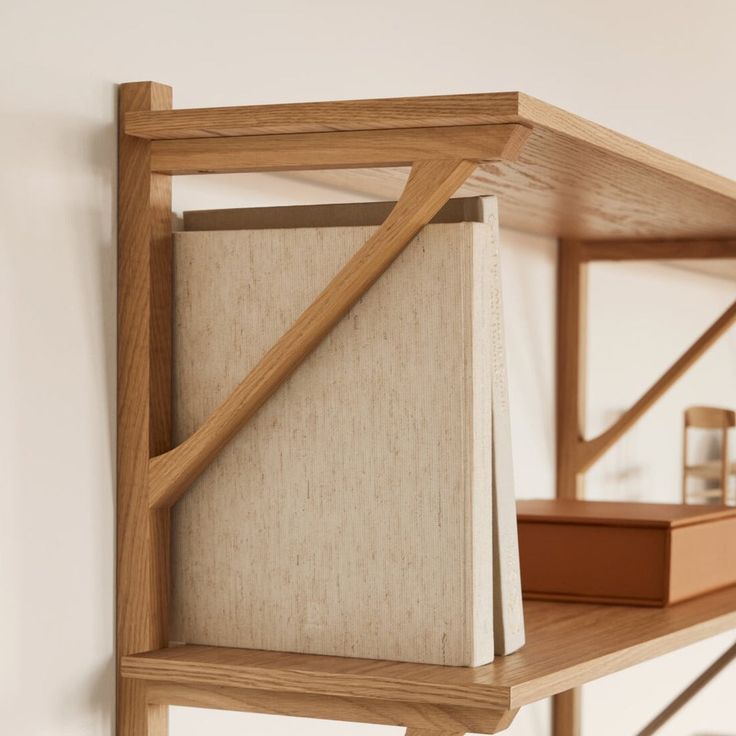 a wooden shelf with some books on it