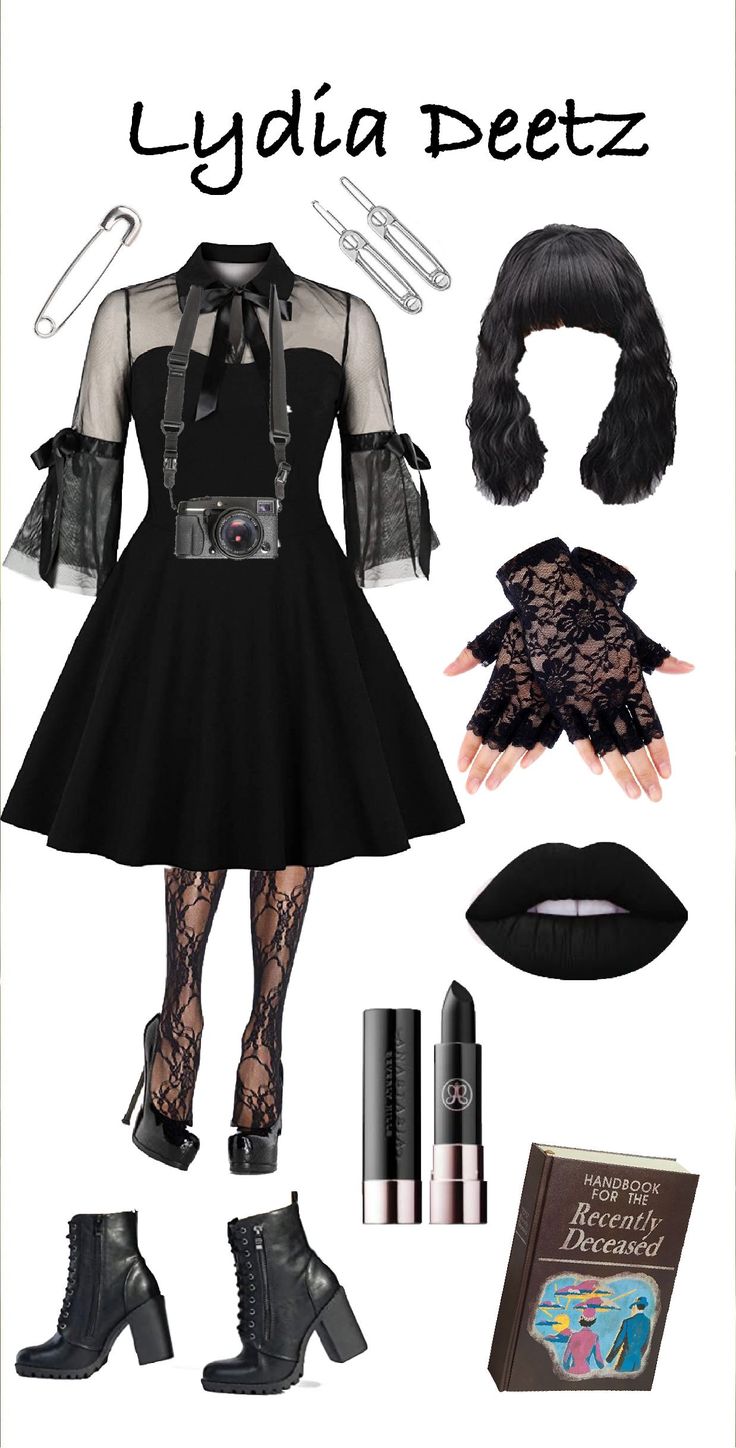 a woman in black dress and accessories with text that reads, lyddia beez