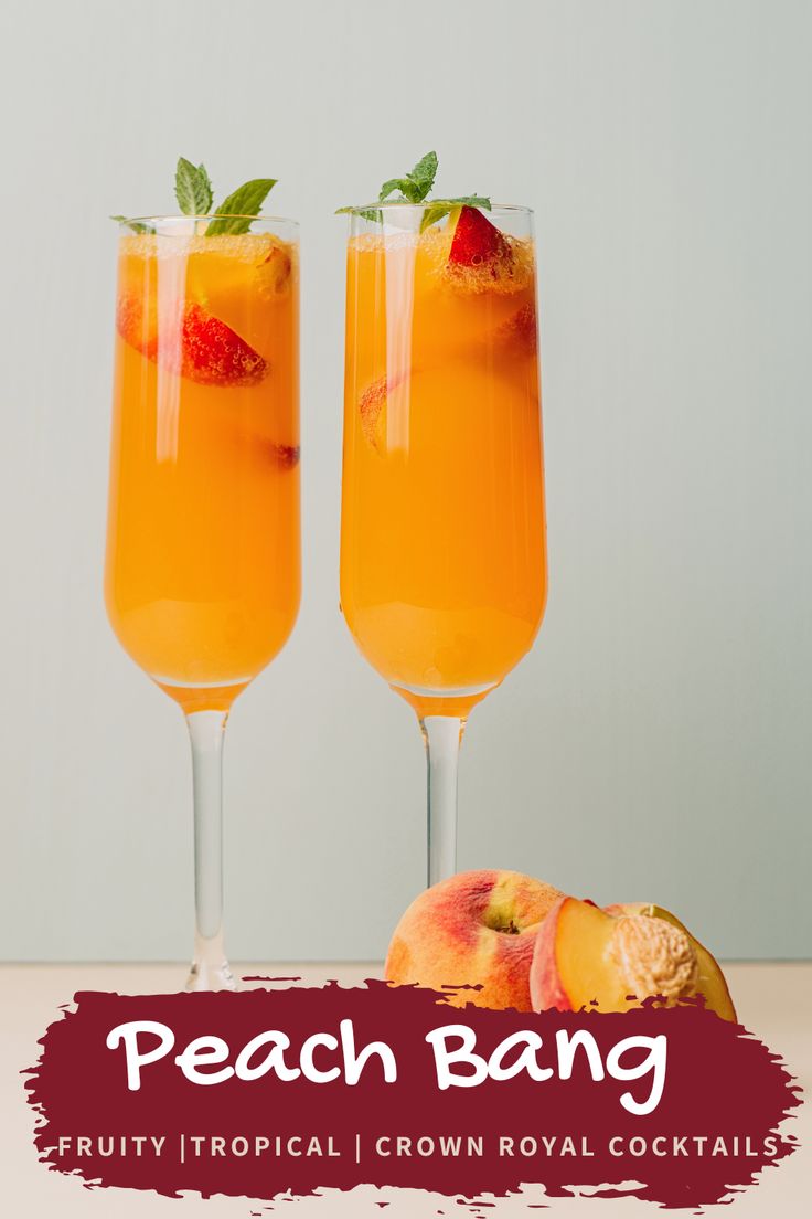 two glasses filled with peach sangi and garnished with mint on the rim