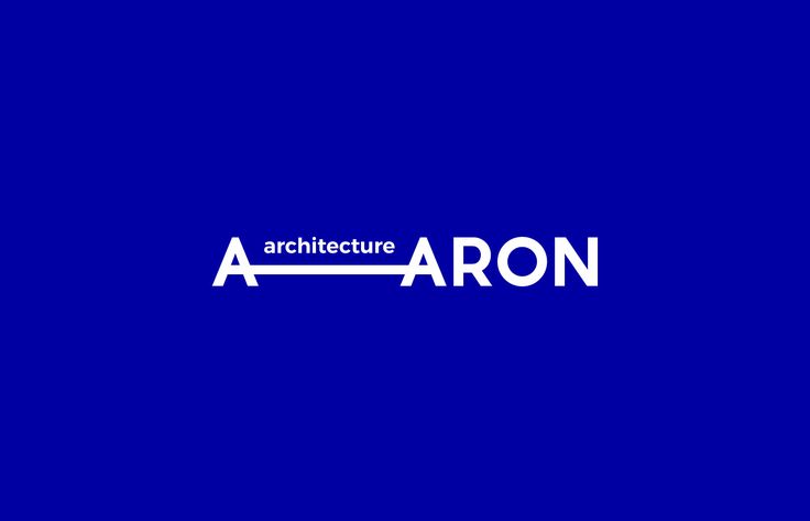 the logo for architecture aron is shown in white on a blue background with an arrow