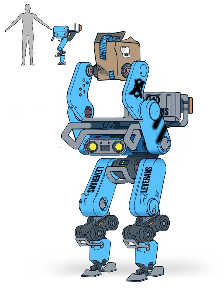 a drawing of a blue robot holding a camera