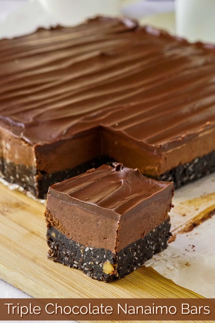 a triple chocolate banana bars on a cutting board