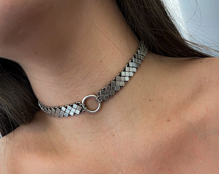 Snake Choker Necklace, Snake Choker, O Ring Choker, Day Collar, Statement Collar, Choker Collar Necklace, Statement Collar Necklace, Boho Choker, Stone Beaded Necklace