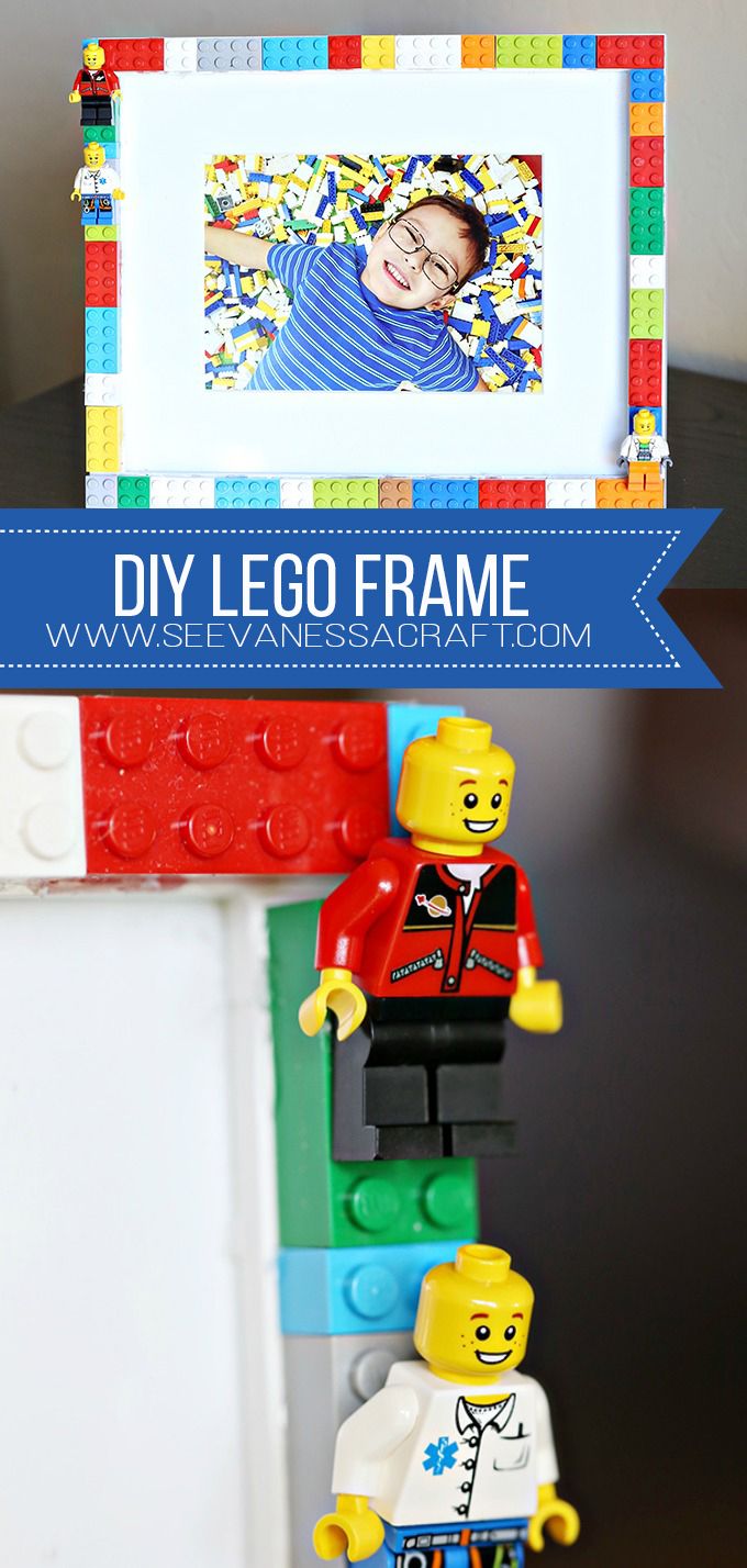 the lego frame is made out of legos and has an image of a child on it