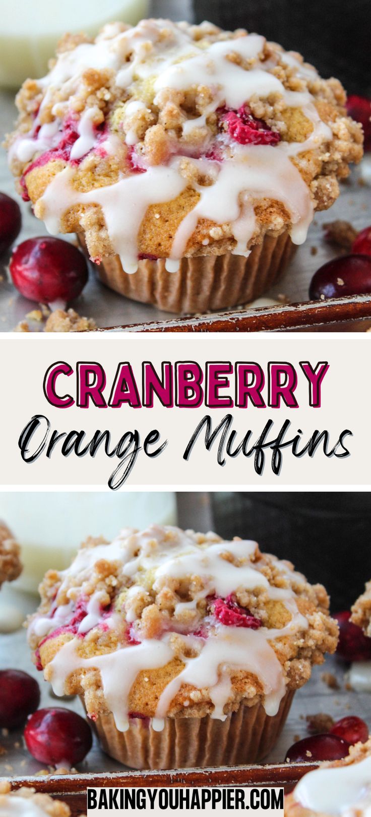 cranberry orange muffins with icing on top