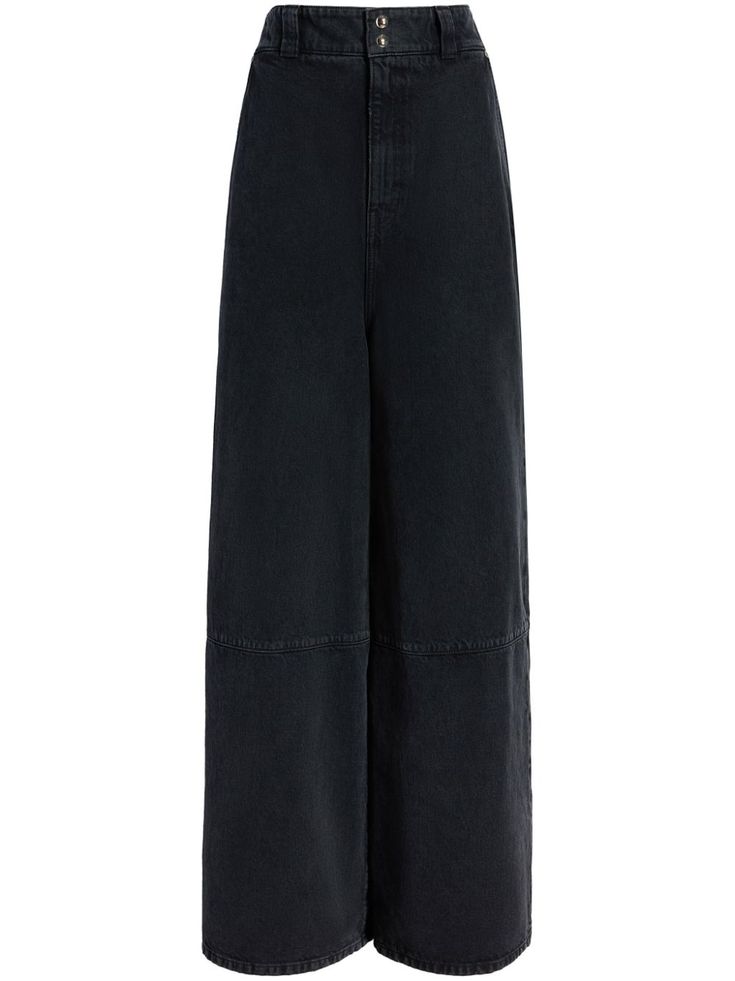 KHAITE Isla wide-leg Jeans - Farfetch Wide Leg Black Jeans, Black Wide Leg Jeans, Jean Large, Airport Fashion, Short Leggings, Virtual Closet, Knitwear Cardigan, Wide Leg Denim, Calvin Klein Jeans