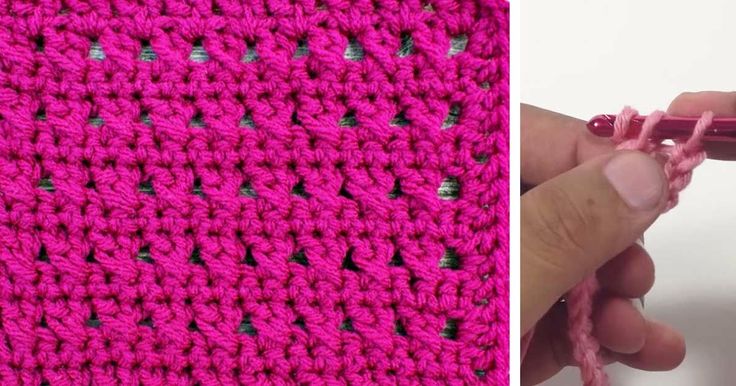 a pink crocheted square on top of a wooden surface with the text,'granny