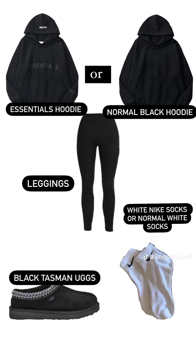 School Outfits With Black Leggings, All Black Outfits For School, Black Nike Sweatshirt Outfit, How To Style Black Leggings For School, School Outfits Black, All Black School Outfit, All Black Gym Outfit, Nike Sweatshirt Outfit, Athletic Outfit Ideas