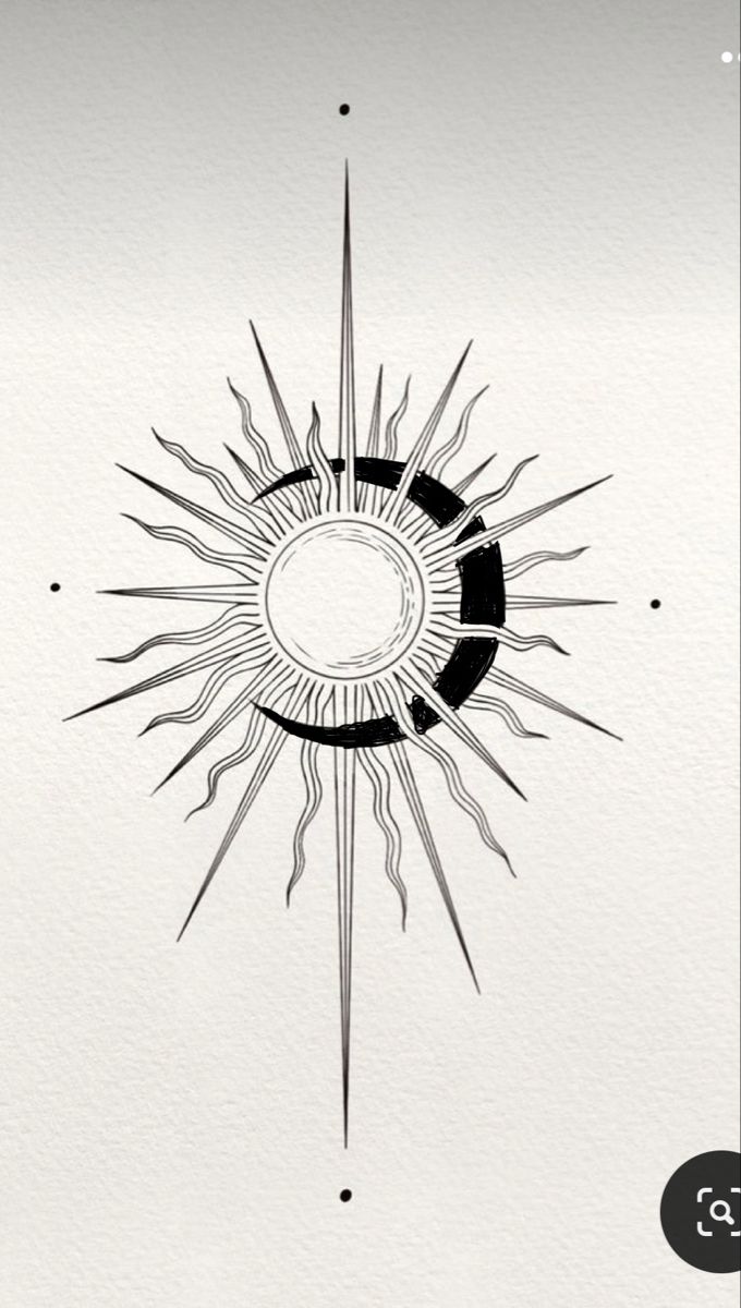 a black and white drawing of a sun