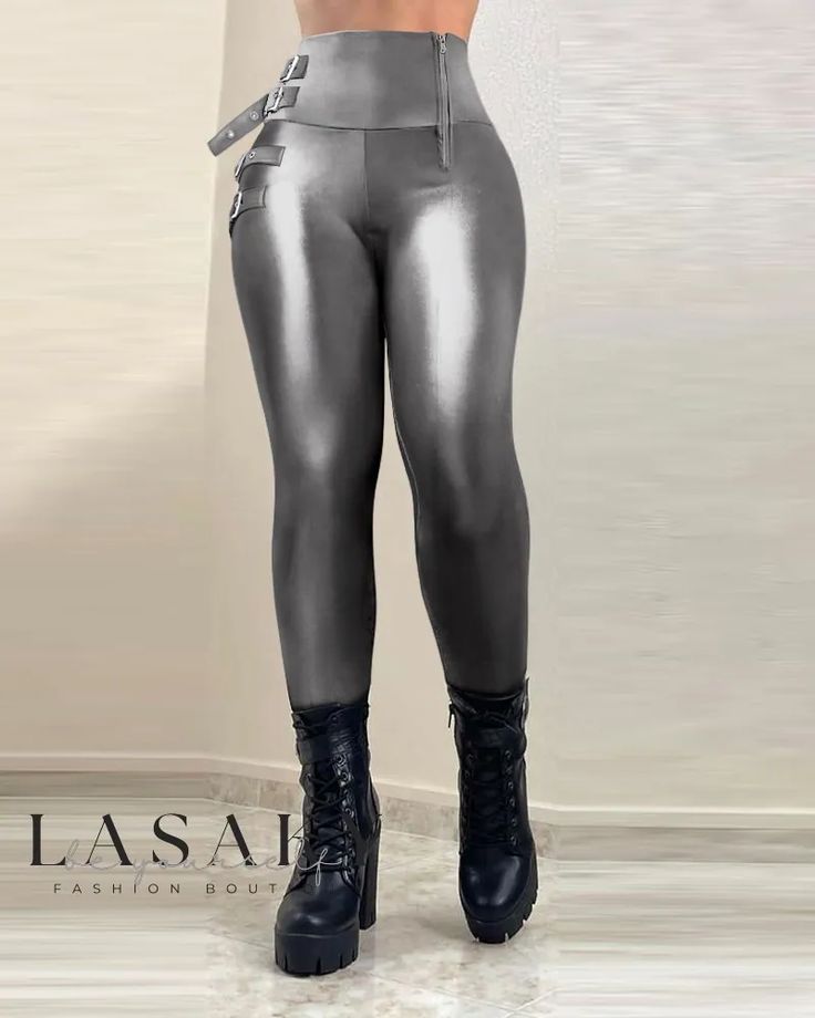 Lasaky - Premium Metallic Buckled Zipper Skinny Pants with Stunning Design Stretch Party Bottoms With Zip Fly, Casual Party Bottoms With Zipper Closure, High Waist Pants With Side Zipper For Fall, High-waist Pants With Side Zipper For Fall, High Waist Party Pants With Zip Fly, High Waist Pants With Zip Fly For Party, Party High Waist Pants With Zip Fly, Party Bottoms With Zip Fly For Fall, Party Bottoms With Zip Fly For Fall Season