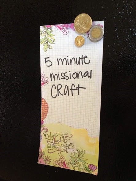 a note with the words 5 minute mission craft written on it next to some coins