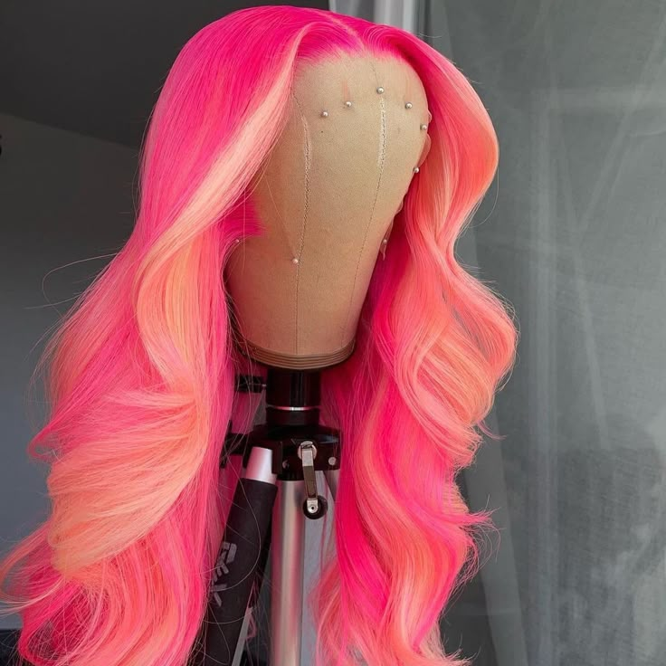 Lace Front Wig Virgin Human Hair Pink Highlight 150%Density 20" Lux Hair, Cute Wigs, Hair Frontal, Color Rubio, Wig Ideas, Lace Fronts, Color Highlights, Pretty Hair Color, Straight Lace Front Wigs