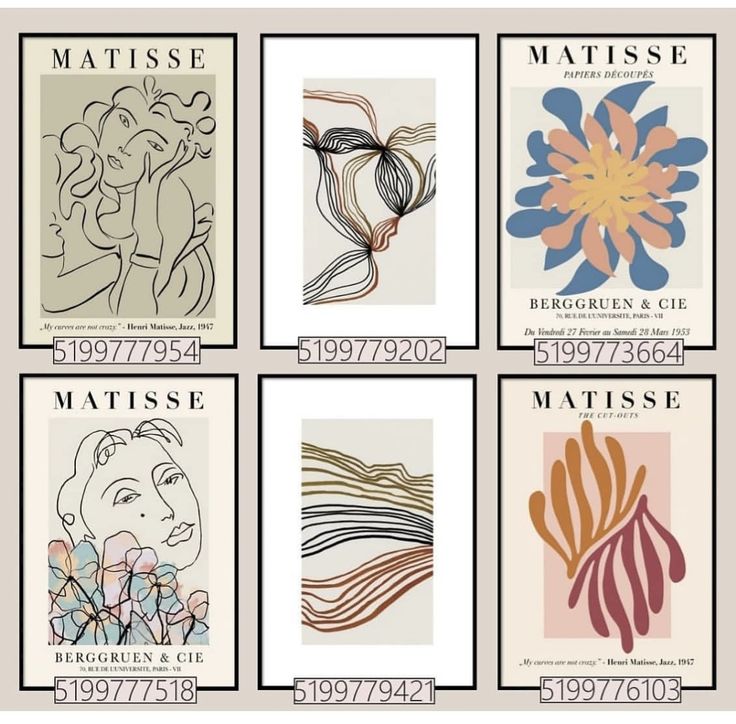 four different posters with flowers on them and the words matissee written in french