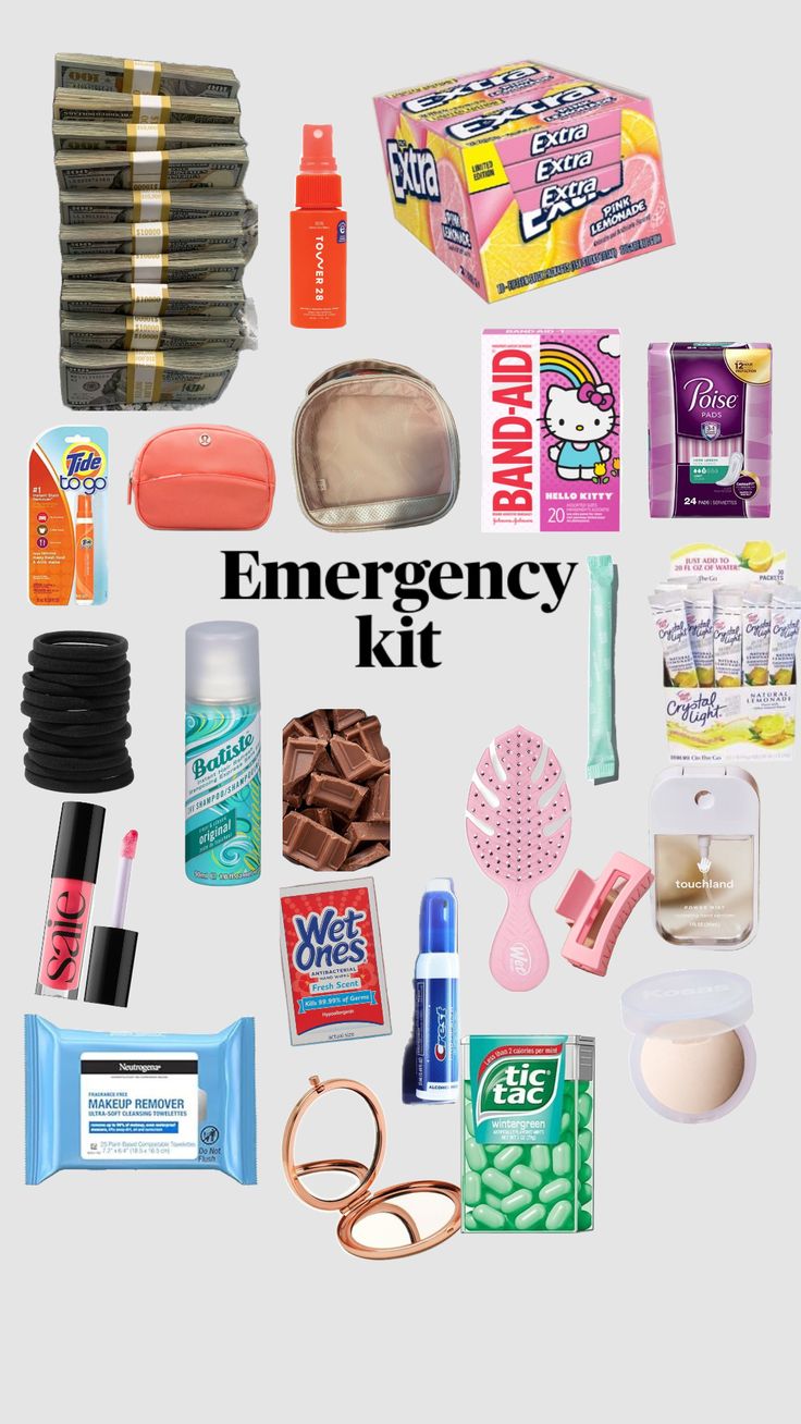 Teen emergency kit for 6th-12th grade! Emergency Kit For School 6th Grade, School Bag Organization, School 6th Grade, Kit For School, Emergency Kit For Girls, School Emergency Kit, Tips For Teens, School Backpack Essentials, Everyday Bag Essentials