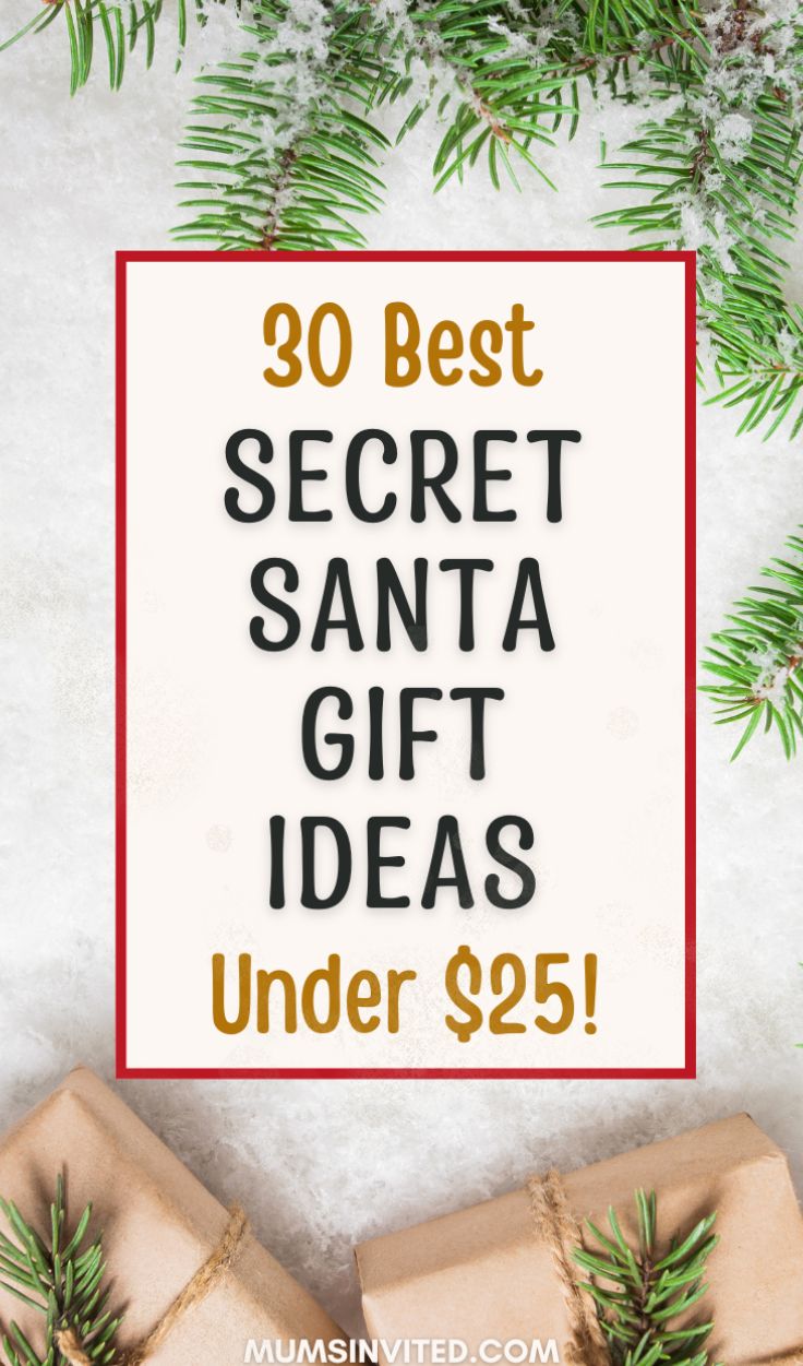 presents under $ 25 with text overlay that reads 30 best secret santa gift ideas under $ 5