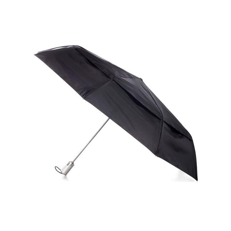 an open black umbrella on a white background