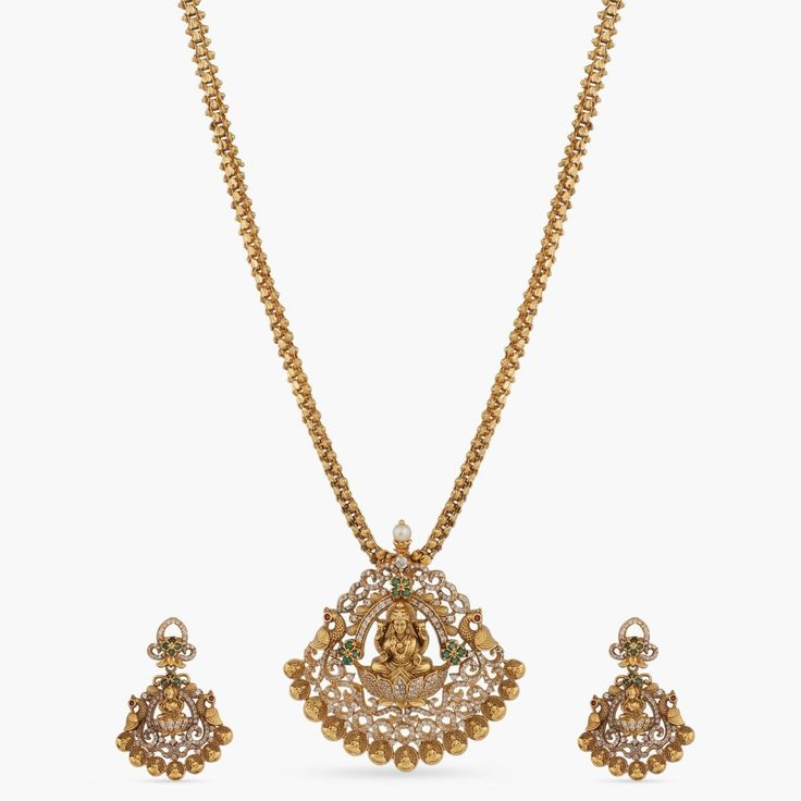 Saumya Antique Temple Pendant Set Indian Heritage, Custom Pendants, Cz Stone, Pendant Set, Gold Plating, Antique Gold, Necklace Set, A Wedding, Temple