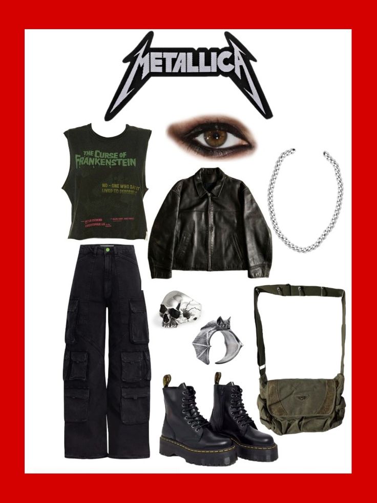 Cute Punk Rock Outfits, Metallica Inspired Outfits, Rock Music Outfit, Metallica Shirt Outfit Women, Metallica Aesthetic Outfit, Rockstar Clothes Women, Rockstar Girlfriend Aesthetic Clothes, 90s Rockstar Gf Outfit, Metal Rock Outfit