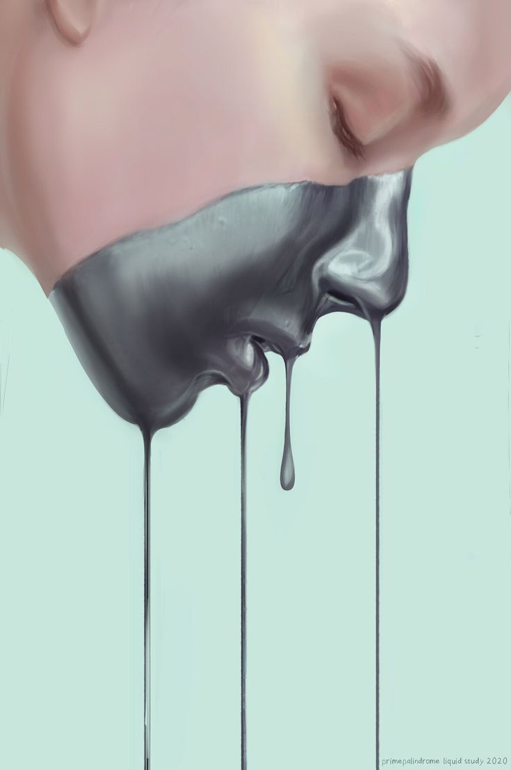 a woman's face with dripping black liquid coming out of the side of it