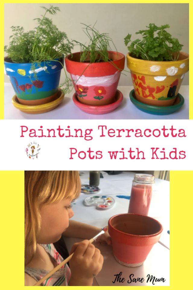 Painting terracotta pots with kids. #kidscraft #gardencraft #naturecraft Kids Painted Terracotta Pots, Kids Flower Pot Painting, Flower Pot Decorating Ideas For Kids, Kids Painting Flower Pots, Painting Terra Cotta Pots Kids, Terracotta Pot Crafts For Kids, Flower Pot Crafts Kids, Aunt Things, Terra Cotta Pot Painting