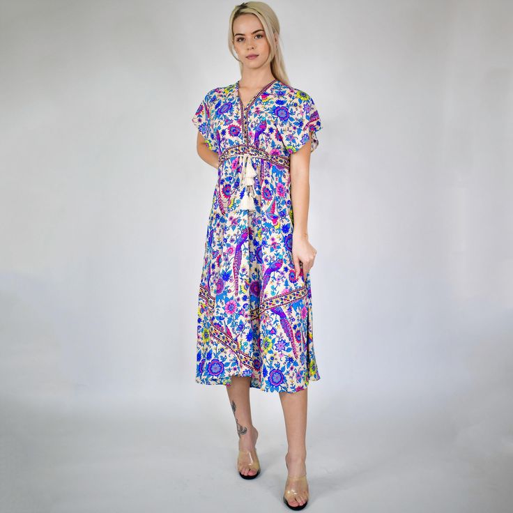 WickedAF Floral Love Birds Maxi Dress Summer Midi Dress With Vibrant Print For Garden Party, Spring Bohemian Maxi Dress With Ditsy Floral Print, Multicolor Bohemian Ditsy Floral Print Dresses, Multicolor Floral Midi Dress For Beach, Spring Boho Dress With Floral Print For Garden Party, Bohemian Multicolor Ditsy Floral Print Dresses, Bohemian Ditsy Floral Print Maxi Dress For Spring, Bohemian Multicolor Ditsy Floral Dresses, Bohemian Maxi Dress With Ditsy Floral Print For Spring