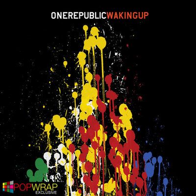 an abstract poster with paint splatters and the words, onerepublic waking