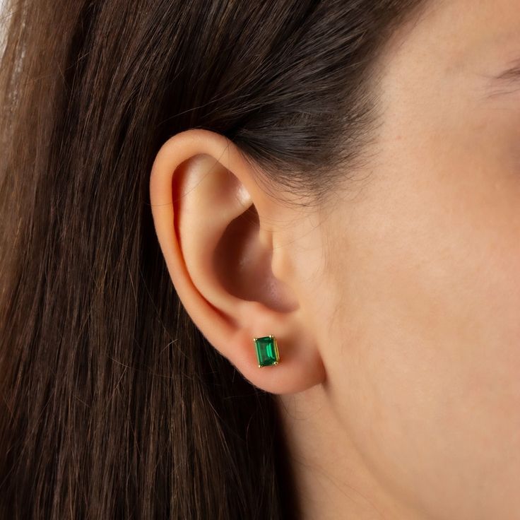 Emerald Earrings For Everyday May Birthstone, Emerald Earrings For Everyday And May Birthstone, Classic 14k Gold Earrings For May Birthstone, Classic Gemstone Earrings For May Birthstone, 14k Gold Gemstone Earrings For Anniversary, Emerald Cut Yellow Gold Earrings For Gift, Minimalist 14k Gold May Birthstone Earrings, 14k Gold Emerald Cut Earrings For Gift, Fine Jewelry Emerald Cut Earrings For May Birthstone