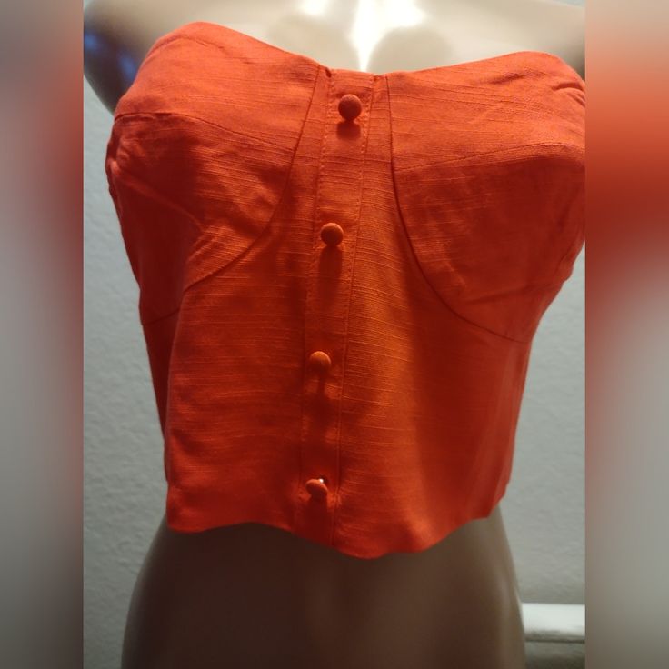 Crop Top Features 4 Buttons On The Front And Elastic Back. Nwot Bar Top, Color Orange, Crop Top, Womens Tops, Crop Tops, Elastic, Bar, Orange, Women Shopping