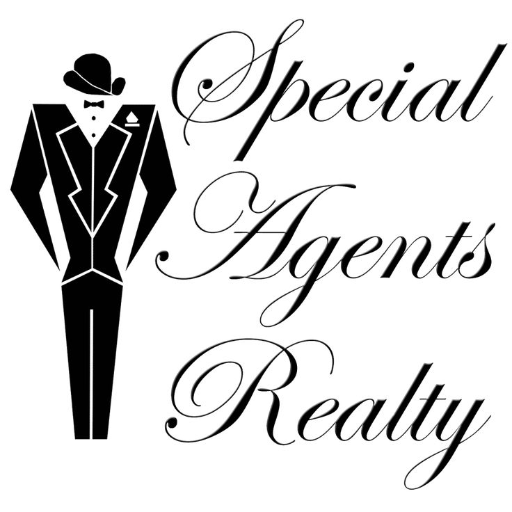 the logo for special agent's realty, which features an image of a man in a tuxedo