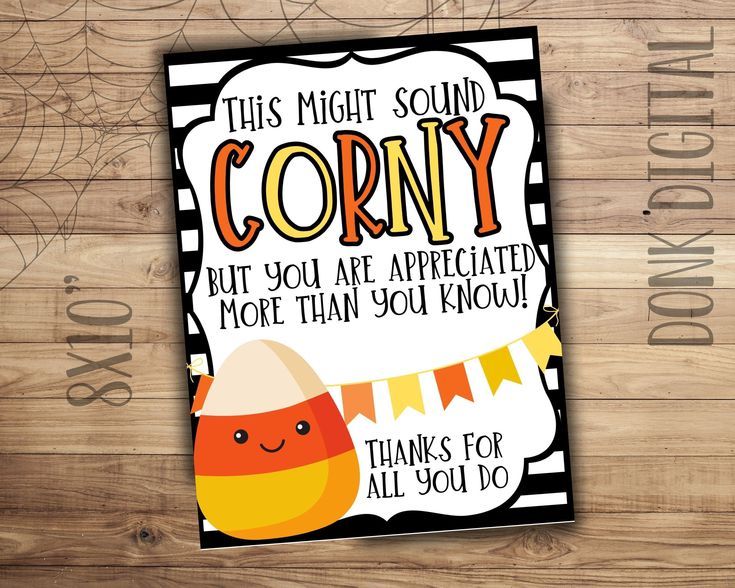 a card with an image of a candy corn on it and the words, this might sound