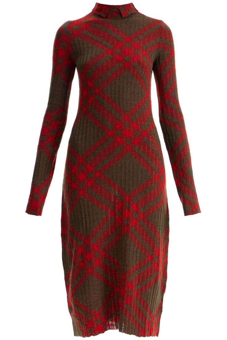 Exquisite midi dress crafted from a luxurious wool blend. Features a timeless check pattern perfect for the fall-winter 2024 season. Designed to enhance your silhouette with its fitted design. Ideal for height around 177 cm, available in size S. Combines comfort and style, embodying sophistication and warmth. Burberry Aesthetic, Fashion Samples, Dramatic Gamine, Turtleneck Midi Dress, Burberry Dress, Turtleneck Dress, Dress Crafts, Elegant Red, Burberry Women