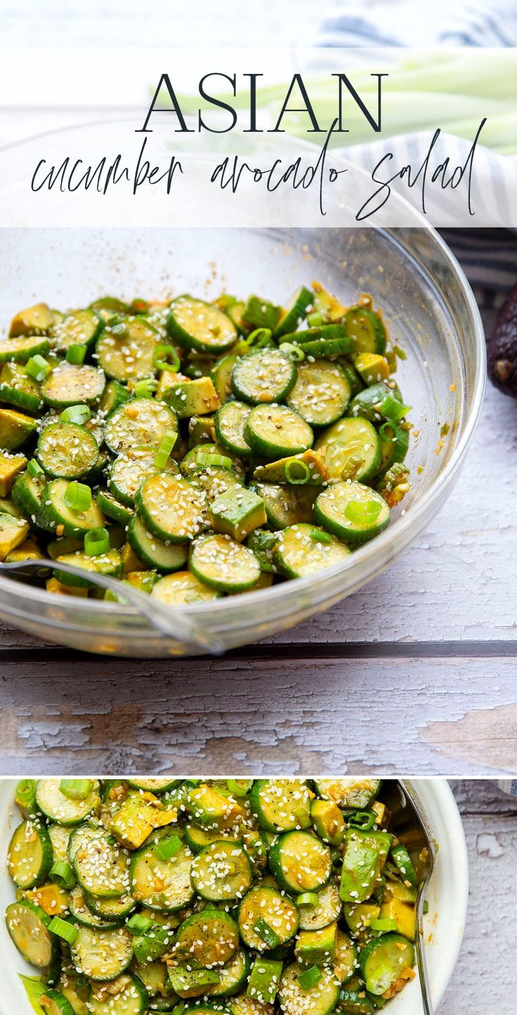 This Asian-style cucumber salad features crisp cucumbers and silky avocado tossed in an incredible savory and spicy gochujang vinaigrette. Asian Avocado Salad, Japanese Avocado Salad, Avocado Cucumber Salad, Marinated Salad, Cucumber Avocado Salad, Progressive Dinner, Asian Cucumber Salad, Honey And Soy Sauce, Avocado Salad Recipes