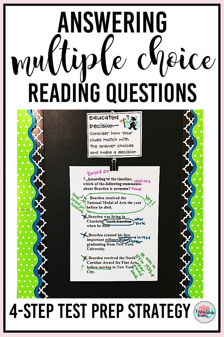 a poster with the words, answering multiple choice reading questions on it and an image of a