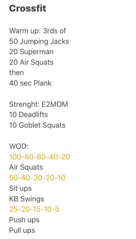 the crossfit workout schedule is shown in yellow