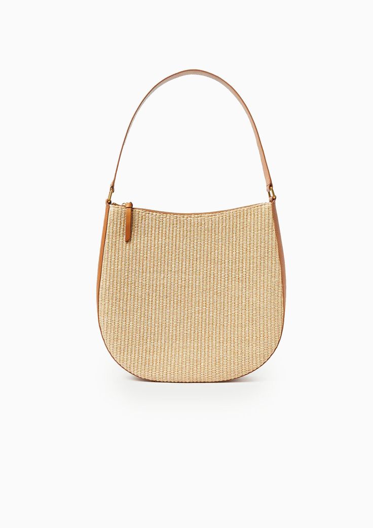 Loeffler Randall's Bowen Straw Hobo bag is a straw-inspired woven fabric shoulder bag with cognac vachetta leather trim. Featuring a leather handle, zipper closure, cotton lining, and interior zippered pocket and slip pocket. 52% Cotton, 48% Polyamide | Trim: 100% Bovine Leather Dimensions: 13" x 3.5" x 12" 10.5" Strap Drop Summer Clutch, Loeffler Randall, Leather Trim, Hobo Bag, Leather Handle, Chain Strap, Leather Trims, Cognac, Gold Chains