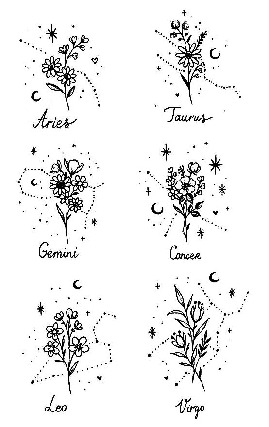 zodiac signs with flowers and stars