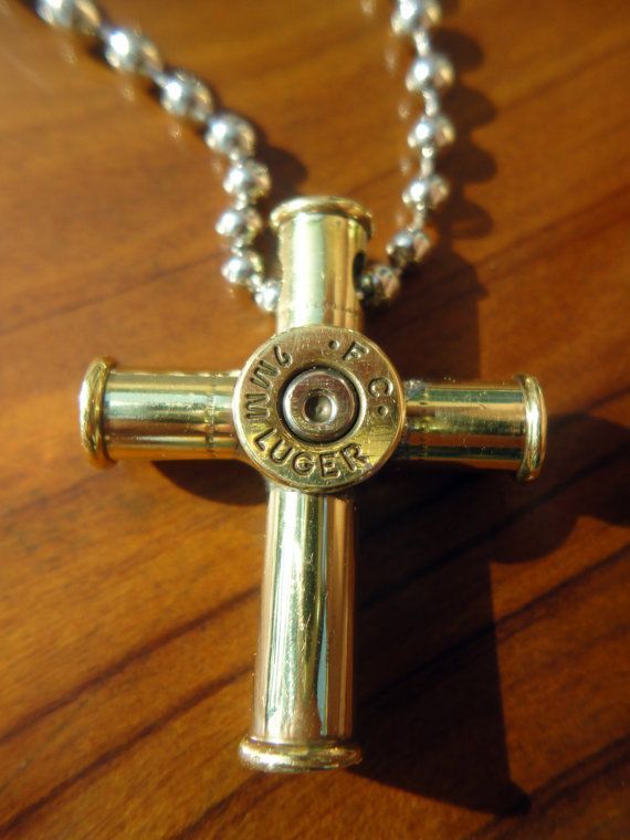 Bullet Casing Cross Pendant Necklace - Small Shotgun Shell Art, Shell Casings Crafts, Bullet Shell Jewelry, Bullet Casing Crafts, Shotgun Shell Jewelry, Shotgun Shell Crafts, Bullet Casing Jewelry, Bullet Crafts, Mushroom Crafts