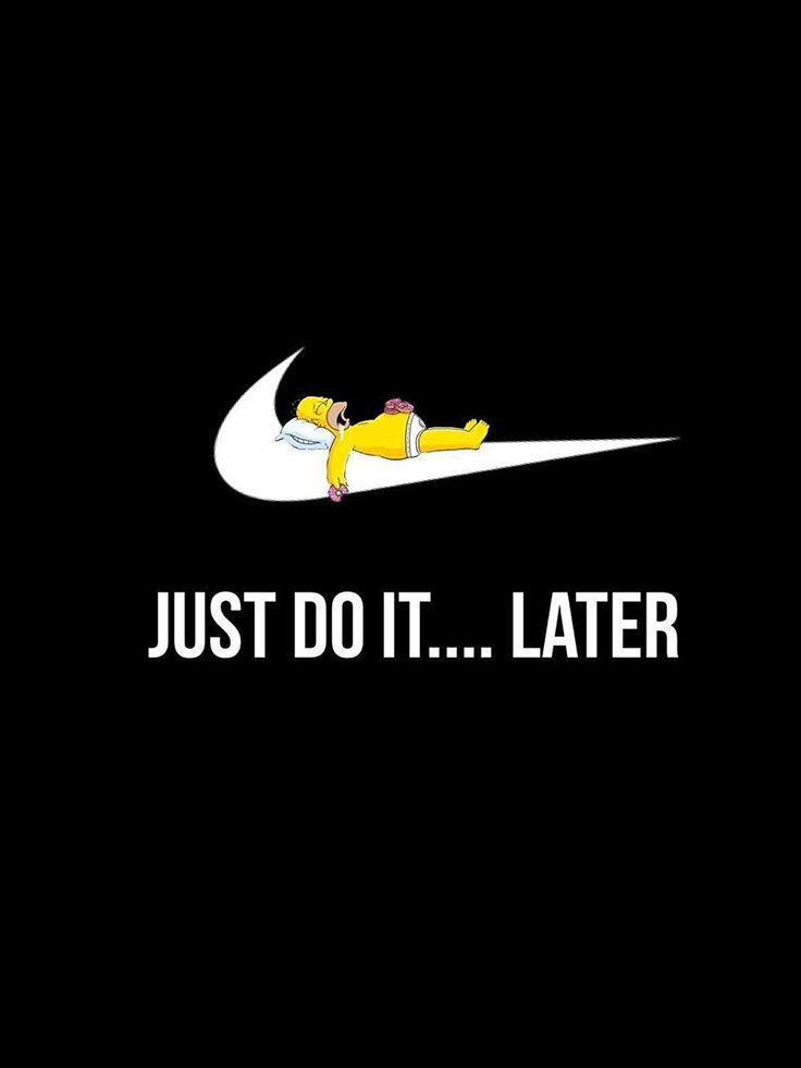 the simpsons is laying down on top of a nike logo that says, just do it later