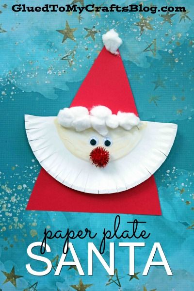 a paper plate santa hat craft with the words paper plate santa on it and stars in the background