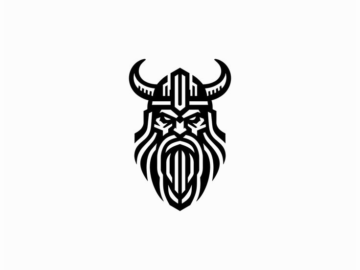 a black and white image of a viking head