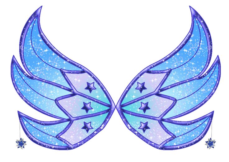 two blue wings with stars on them and one is in the shape of an angel